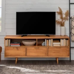 Cara Mid-Century Modern 3 Drawer TV Stand For TVs Up To 65" - Saracina Home -Dream Home Shop GUEST 0382d846 581a 4903 9ef0 400ed4eadf41