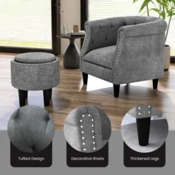 Costway Modern Accent Chair With Ottoman Armchair Barrel Sofa Chair With Footrest Grey 19 Costway Modern Accent Chair With Ottoman Armchair Barrel Sofa Chair With Footrest Grey -Dream Home Shop GUEST 0d79f529 497d 4298 be2e a5393d56a140