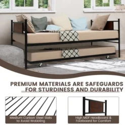 Costway Twin 2-In-1 Daybed Frame With Trundle Bed Set Steel Platform Sofa Bed Black -Dream Home Shop GUEST 13325170 02a3 4fd8 ad45 9d81deb660c0