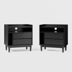 2pk Mid-Century Modern Solid Wood 2 Drawer Storage Nightstands - Saracina Home -Dream Home Shop GUEST 1f73b353 865e 4131 a376 6364f0459882