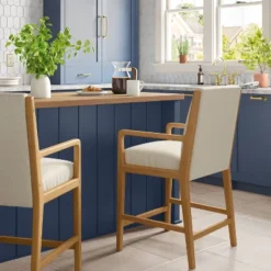 2pk Esters Wood Arm Counter Height Barstool Cream/Natural Wood - Thresholdâ˘