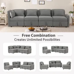 122.8" Minimalist Convertible Modular Sofa, Upholstered Sectional Sofa Couch With 5 Pillows-ModernLuxe -Dream Home Shop GUEST 237762c0 3f79 4047 ab5a 727a719c3b7a