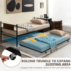 Costway Twin 2-In-1 Daybed Frame With Trundle Bed Set Steel Platform Sofa Bed Black -Dream Home Shop GUEST 3c505ce9 6484 414c a870 00679bc93d3c