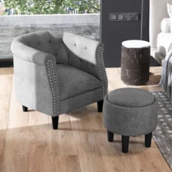 Costway Modern Accent Chair With Ottoman Armchair Barrel Sofa Chair With Footrest Grey 13 Costway Modern Accent Chair With Ottoman Armchair Barrel Sofa Chair With Footrest Grey -Dream Home Shop GUEST 41db5b6a d838 4351 87c2 54106f517304