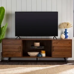 2 Door Mid-Century Modern Wood Storage TV Stand For TVs Up To 80" - Saracina Home -Dream Home Shop GUEST 474e4bb8 d0cb 4809 ba15 d0ecb3aa5ec4