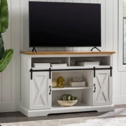 Transitional Sliding Barndoor Highboy TV Stand For TVs Up To 58" - Saracina Home -Dream Home Shop GUEST 4c19d460 b0f1 4bd4 adae 7d662cd1c88d