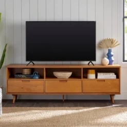 Cara 3 Drawer Mid-Century Modern 3 Drawer TV Stand For TVs Up To 80" - Saracina Home -Dream Home Shop GUEST 4d0aac2c 9b89 4300 b722 f3e9cc07eded