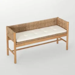 Elden Wood Bench With Woven Back And Loose Cushion Seat - Threshold™ Designed With Studio McGee -Dream Home Shop GUEST 512a58d0 258b 4cd4 8401 add11f70e81d