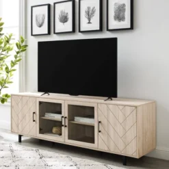 Vik Modern Boho 4 Door Herringbone TV Stand For TVs Up To 80" - Saracina Home -Dream Home Shop GUEST 530194cb a341 4baf 923d 18f7438961b6