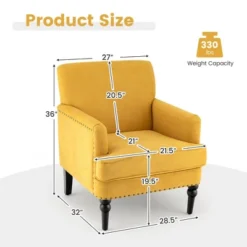 Tangkula Set Of 2 Modern Accent Chair Upholstered Sofa Chair W/ Rubber Wood Legs Yellow -Dream Home Shop GUEST 59a0fbbd c8d4 4381 9b84 49c42ed1e4f6