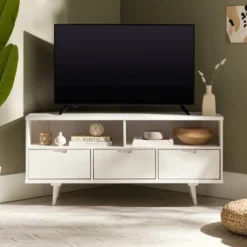 Cara Mid-Century Modern 3 Drawer Corner TV Stand For TVs Up To 58" - Saracina Home -Dream Home Shop GUEST 5a91e93e d508 4e72 9f59 32f14f024c2a