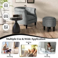Costway Modern Accent Chair With Ottoman Armchair Barrel Sofa Chair With Footrest Grey 18 Costway Modern Accent Chair With Ottoman Armchair Barrel Sofa Chair With Footrest Grey -Dream Home Shop GUEST 5e46b428 def6 4da3 8c44 9d0a97d19038