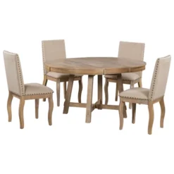 5 PCS Round Wood Extendable Dining Table Set With 4 Upholstered Dining Chairs-ModernLuxe -Dream Home Shop GUEST 62a0d22f 09b3 4f40 a197 cc20893dc552