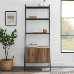 72" Open Shelf And Closed Storage Cabinet Ladder Bookcase - Saracina Home -Dream Home Shop GUEST 63ba128c 347b 49bc b7d3 5a205f7232df