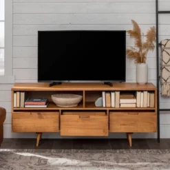 Cara Mid-Century Modern 3 Drawer TV Stand For TVs Up To 65" - Saracina Home -Dream Home Shop GUEST 6406604d 1ec4 4548 a085 d7d44d4bfcce