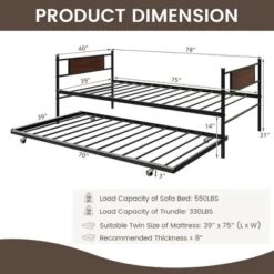 Costway Twin 2-In-1 Daybed Frame With Trundle Bed Set Steel Platform Sofa Bed Black -Dream Home Shop GUEST 65439403 ce0a 428c 9625 5f5e23213a7b
