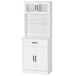 HOMCOM Freestanding Kitchen Pantry, 4-Door Buffet Cabinet With Hutch, Coffee Bar With Adjustable Shelves, 63.5 Inches, White -Dream Home Shop GUEST 66068933 5001 4d3c a7c7 1f54b3c22f3d