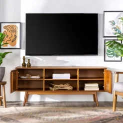 Solid Wood Mid-Century Modern TV Stand For TVs Up To 65" - Saracina Home -Dream Home Shop GUEST 686002c1 8c90 4149 bce4 d40fc12f1038