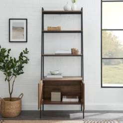 72" Open Shelf And Closed Storage Cabinet Ladder Bookcase - Saracina Home -Dream Home Shop GUEST 6884917e 6feb 464d 9a56 e3dd05df4cc1