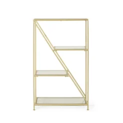 Kokesh Modern Glam Tempered Glass 3 Shelf Asymmetrical Bookcase Gold - Christopher Knight Home -Dream Home Shop GUEST 76aac0ad 62b1 4356 b049 86166c87825f