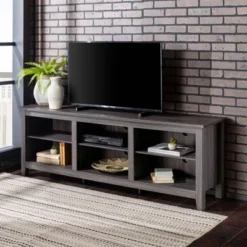 Transitional 6 Cubby Wood Open Storage Wood TV Stand For TVs Up To 80"- Saracina Home -Dream Home Shop GUEST 79e53a3c 9e15 40b4 ae14 2a20944d3dac