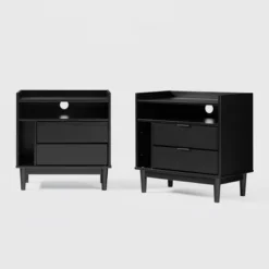 2pk Mid-Century Modern Solid Wood 2 Drawer Storage Nightstands - Saracina Home -Dream Home Shop GUEST 7ec02fdf f38c 4ef2 8a65 1390845091ae