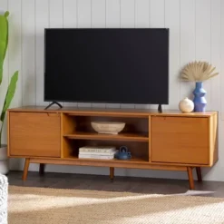 Solid Wood Mid-Century Modern TV Stand For TVs Up To 80" - Saracina Home -Dream Home Shop GUEST 8b7506fc 5e20 44b3 838f e44d2919b468