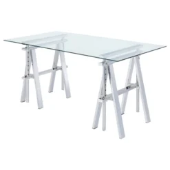 Statham Glass Top Adjustable Sawhorse Standing Desk Chrome - Coaster -Dream Home Shop GUEST 8f725f4c e81e 4aac bcc9 d29262a38211