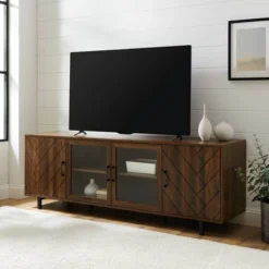 Vik Modern Boho 4 Door Herringbone TV Stand For TVs Up To 80" - Saracina Home -Dream Home Shop GUEST 9063eb92 b49a 4de7 8042 61e07cd7b281