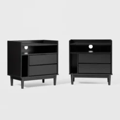 2pk Mid-Century Modern Solid Wood 2 Drawer Storage Nightstands - Saracina Home -Dream Home Shop GUEST 90b51515 663a 4264 a749 f3758d2e0dcf