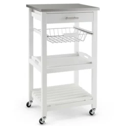 Costway Compact Kitchen Island Cart Rolling Service Trolley With Stainless Steel Top Basket -Dream Home Shop GUEST 947788ec 927f 4097 bffa cbd674ec7025