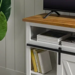 Transitional Sliding Barndoor Highboy TV Stand For TVs Up To 58" - Saracina Home -Dream Home Shop GUEST 9668399f e5a7 419a a34e f0354846aab9