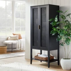 66" East Bluff Woven Cabinet Black - Threshold⢠Designed With Studio McGee