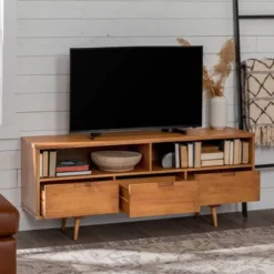Cara Mid-Century Modern 3 Drawer TV Stand For TVs Up To 65" - Saracina Home