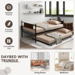 Costway Twin 2-In-1 Daybed Frame With Trundle Bed Set Steel Platform Sofa Bed Black -Dream Home Shop GUEST 9cff8a64 03ba 49e9 9437 42d88358e946