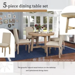 5 PCS Round Wood Extendable Dining Table Set With 4 Upholstered Dining Chairs-ModernLuxe -Dream Home Shop GUEST a5510eb2 6547 4904 a54c 8bf06fd8ab57