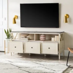 Farmhouse 3 Drawer Wood TV Stand For TVs Up To 65" - Saracina Home -Dream Home Shop GUEST acf328b1 4981 4fb4 9c99 669678336b76