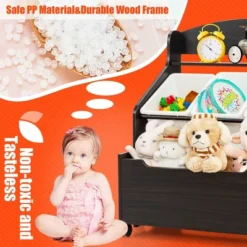 Costway Kids Wooden Toy Storage Unit Organizer W/Rolling Toy Box & Plastic Bins NaturalEspresso -Dream Home Shop GUEST afc4f8c4 324e 4563 81ff d202841d1460
