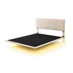 Queen Size Upholstered Floating Velvet Platform Bed With Sensor Light And Headboard-ModernLuxe -Dream Home Shop GUEST b1603638 a6f1 4081 9bc8 2febf421e450