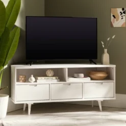 Cara Mid-Century Modern 3 Drawer Corner TV Stand For TVs Up To 58" - Saracina Home -Dream Home Shop GUEST b1ff3a9a 60ef 41ec 9a6f f1ca309dd560