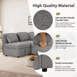 122.8" Minimalist Convertible Modular Sofa, Upholstered Sectional Sofa Couch With 5 Pillows-ModernLuxe -Dream Home Shop GUEST b708a31d 70a5 40da 9681 548a896ef1af