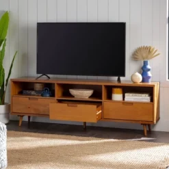 Cara 3 Drawer Mid-Century Modern 3 Drawer TV Stand For TVs Up To 80" - Saracina Home -Dream Home Shop GUEST d0c50bac b70e 4f4a 80ee 5b7b6555975b