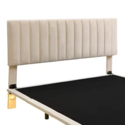 Queen Size Upholstered Floating Velvet Platform Bed With Sensor Light And Headboard-ModernLuxe -Dream Home Shop GUEST d54cfe1a 7731 44a4 8d11 242852f7e515