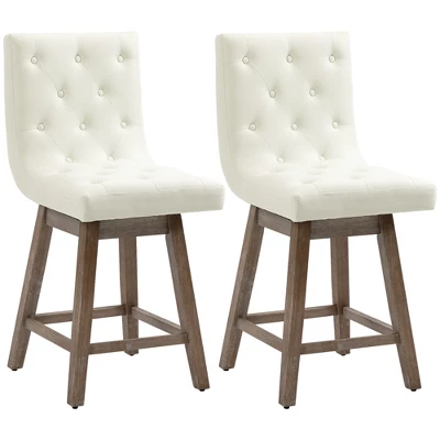HOMCOM Bar Stools Set Of 2, Swivel Bar Chairs, 25.5" High Fabric Tufted Breakfast Barstools For Kitchen Counter, Cream White 4 HOMCOM Bar Stools Set Of 2, Swivel Bar Chairs, 25.5" High Fabric Tufted Breakfast Barstools For Kitchen Counter, Cream White - Image 2