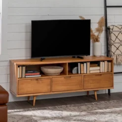 Cara Mid-Century Modern 3 Drawer TV Stand For TVs Up To 65" - Saracina Home -Dream Home Shop GUEST dcaab5ac 058b 4924 9bcd 1774bd23a9f2