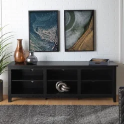 Transitional 6 Cubby Wood Open Storage Wood TV Stand For TVs Up To 80"- Saracina Home -Dream Home Shop GUEST e1ec3d43 1637 41d5 b7e8 b83712cd51fe