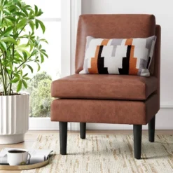 Gelbin Faux Leather Slipper Chair With Wood Legs - Threshold™