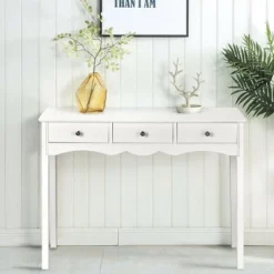 Costway Console Table Hall Table Side Table Desk Accent Table 3 Drawers Entryway White -Dream Home Shop GUEST e6e72db3 43b3 42d6 95f8 7e6c90496612
