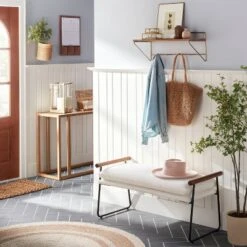 Cushioned Metal & Wood Bench - Cream/Black - Hearth & Hand™ With Magnolia