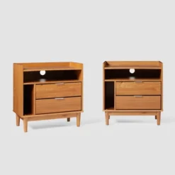 2pk Mid-Century Modern Solid Wood 2 Drawer Storage Nightstands - Saracina Home -Dream Home Shop GUEST f532e41d ed41 4d3a b78d 89ad584048a2